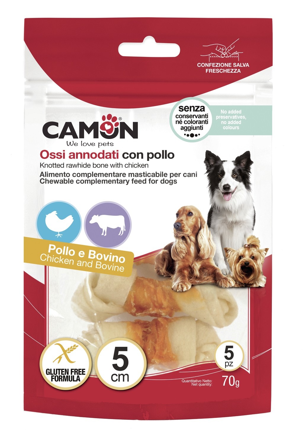 Knotted rawhide bone with chicken 80g (14pcs)