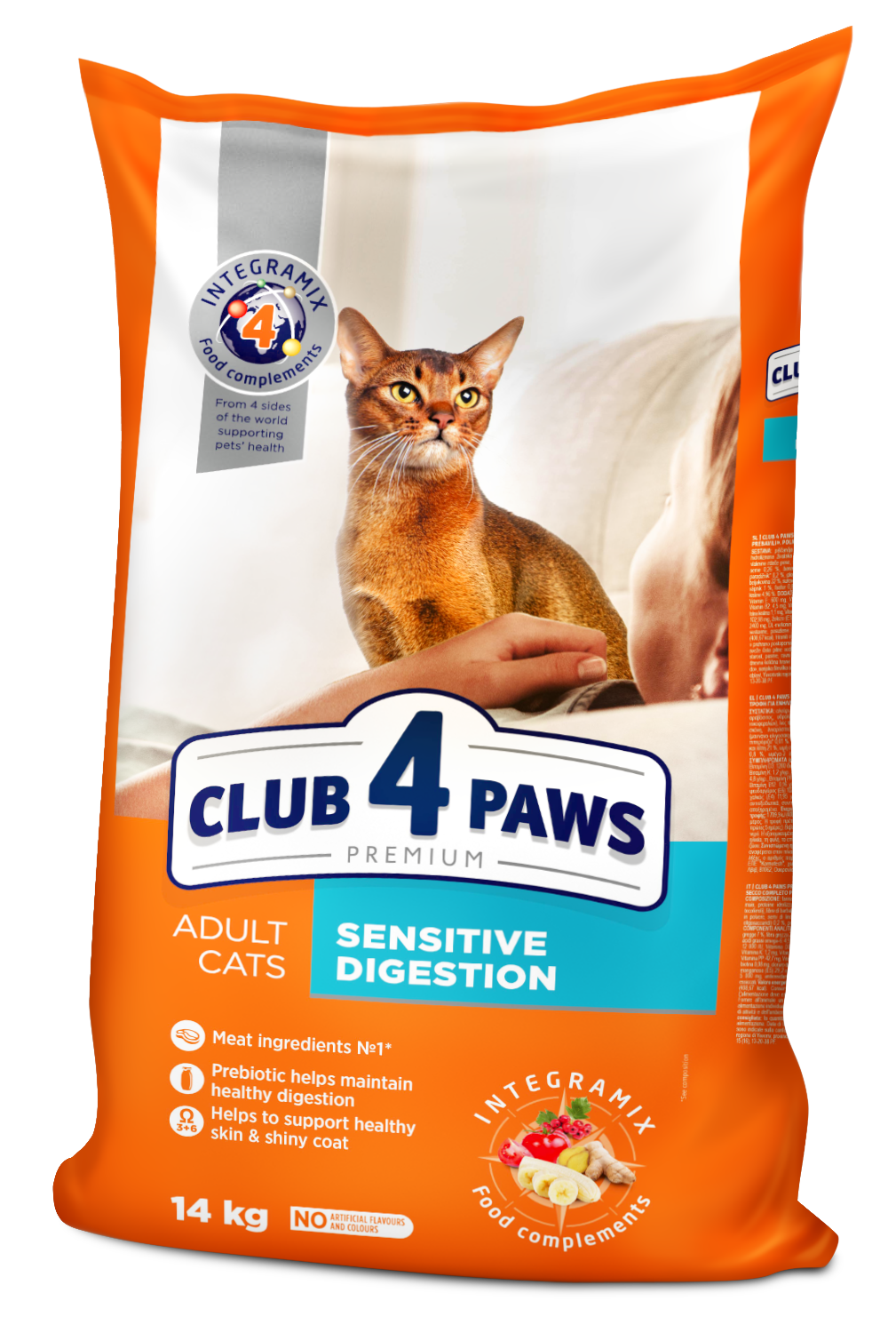 CLUB 4 PAWS Premium Sensitive digestion. Сomplete dry pet food for adult cats, 14kg