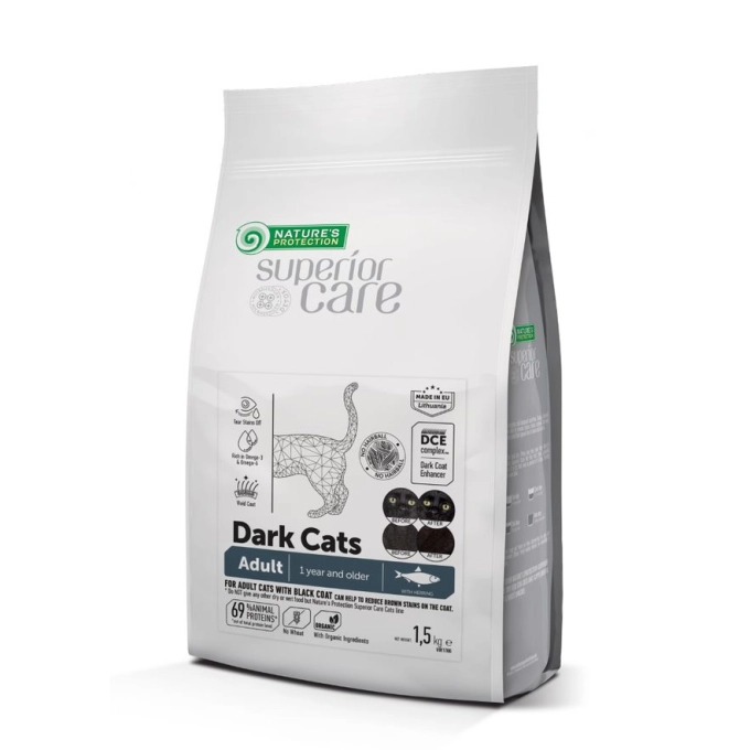 NATURES PROTECTION SUPERIOR CARE Dark Cats Grain Free Herring Adult All Breeds, free pet 10kg